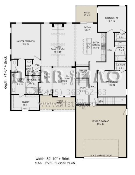 Проект одноэтажного дома с гаражом на две машины в стиле Ранчо S5-202 (940-00201)