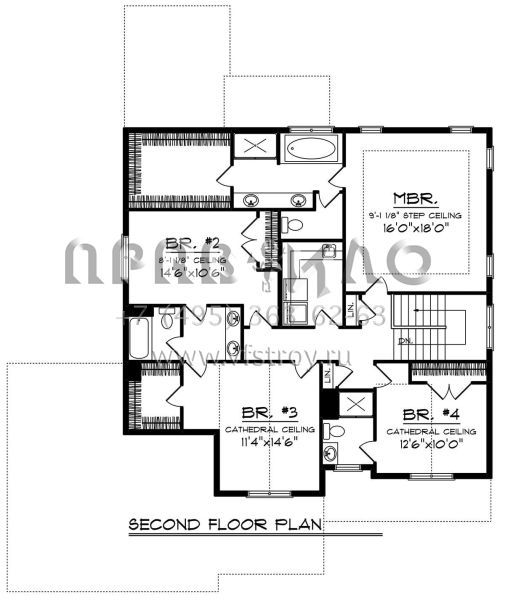 Проект двухэтажного дома с гаражом на три и более машин в американском стиле S5-278 (1020-00110)