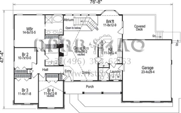 Проект одноэтажного дома с гаражом на три и более машин в стиле Ранчо S5-184 (5633-00092)
