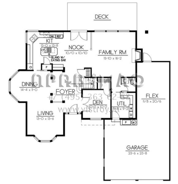 Проект двухэтажного дома с гаражом на три и более машин в стиле Ранчо S5-212 (692-00073)