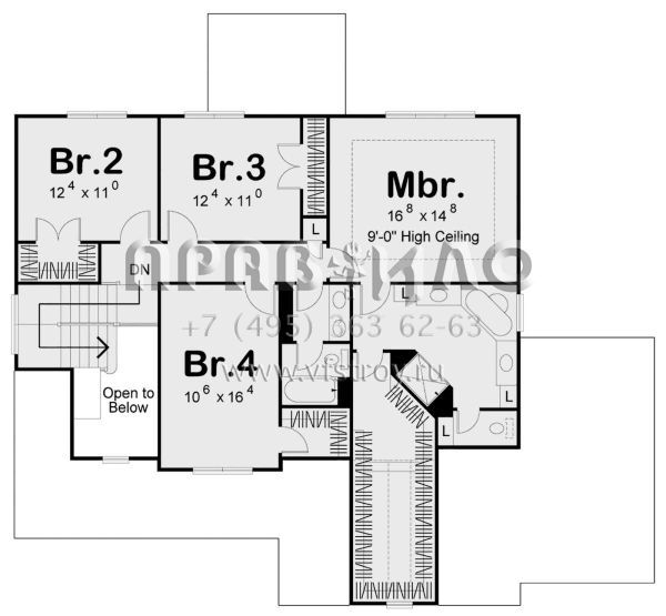 Проект двухэтажного дома с гаражом на три и более машин в стиле Ранчо S5-240 (963-00109)