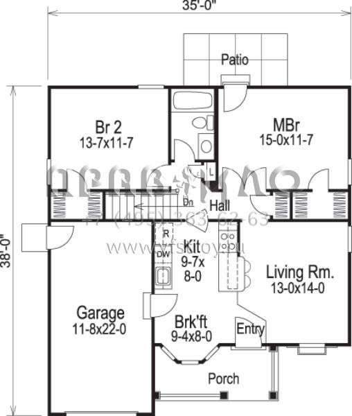 Проект одноэтажного дома с гаражом на одну машину в стиле Ранчо S5-82 (5633-00119)