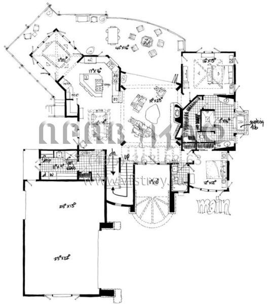Проект двухэтажного дома с гаражом на три и более машин в стиле Райт S5-379 (1907-00011)
