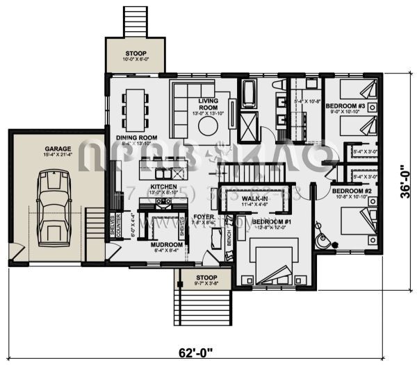 Проект одноэтажного дома с гаражом на одну машину в современном стиле S5-140 (034-01330)