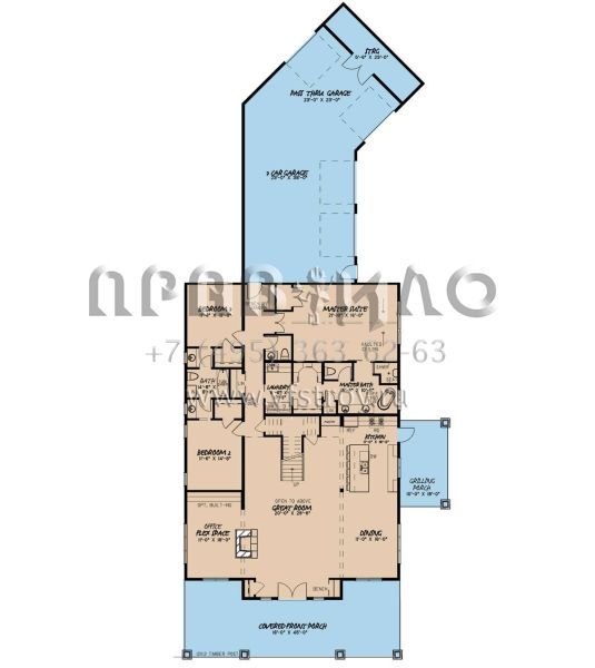 Проект двухэтажного дома с гаражом на три и более машин в стиле БарнХаус S5-317 (8318-00117)