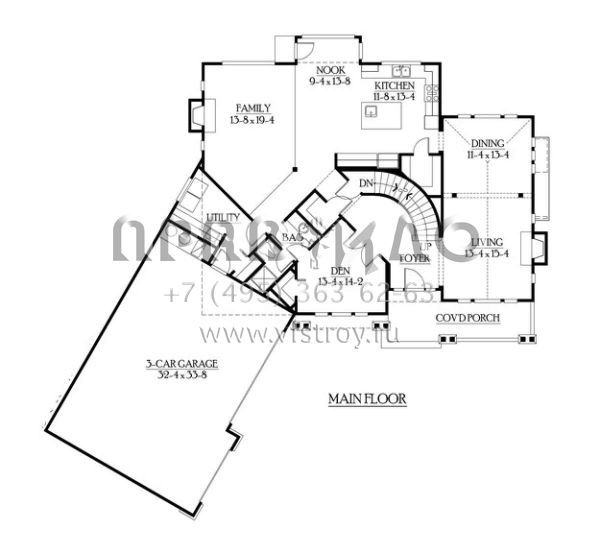 Проект двухэтажного дома с гаражом на три и более машин в американском стиле S5-383 (341-00215)