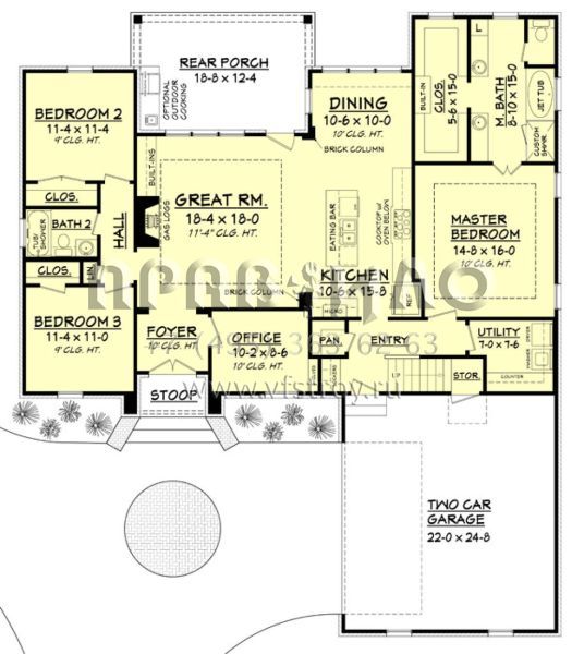 Проект одноэтажного дома с гаражом на две машины в стиле Ранчо S5-174 (041-00109)