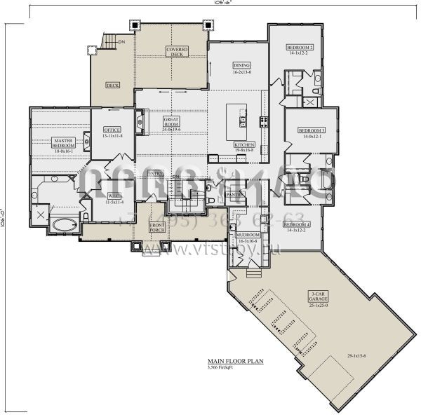 Проект одноэтажного дома с гаражом на три и более машин в современном стиле S5-331 (5631-00185)