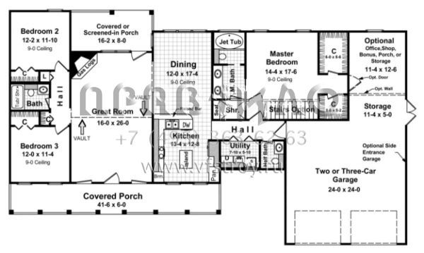 Проект одноэтажного дома с гаражом на две машины в стиле Ранчо S5-167 (348-00055)