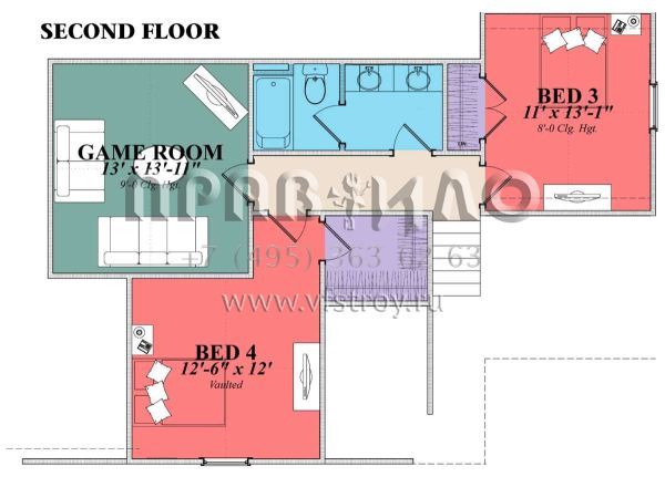 Проект двухэтажного дома с гаражом на две машины в стиле Ранчо S5-275 (1070-00288)
