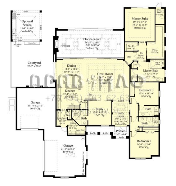 Проект одноэтажного дома с гаражом на три и более машин в прибрежном стиле S5-315 (8436-00016)