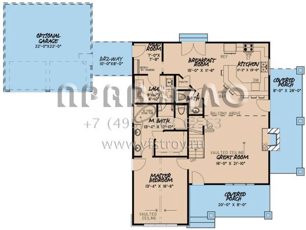 Проект двухэтажного дома без гаража в стиле Ранчо S5-182 (8318-00119)