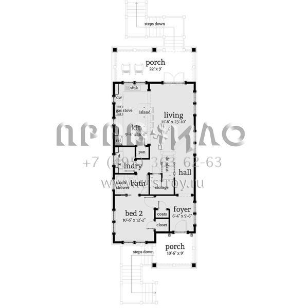 Проект двухэтажного дома без гаража в прибрежном стиле S5-119 (028-00121)
