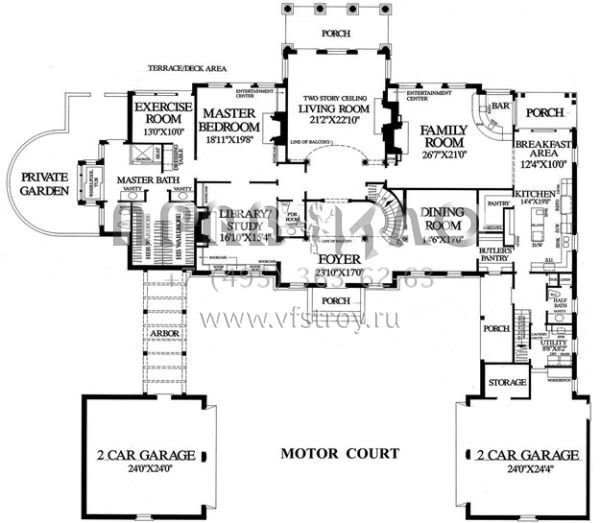 Проект двухэтажного дома с гаражом на три и более машин в стиле Ранчо S5-608 (7922-00181)