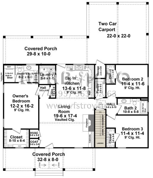 Проект одноэтажного дома без гаража в американском стиле S5-133 (348-00305)