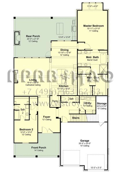 Проект двухэтажного дома с гаражом на две машины в стиле Ранчо S5-302 (7516-00038)