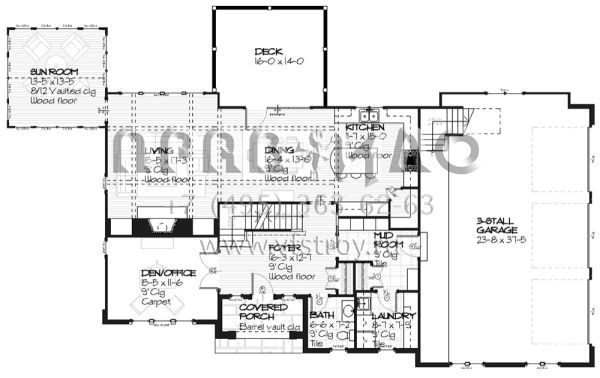 Проект двухэтажного дома с гаражом на три и более машин в стиле Ранчо S5-280 (1637-00030)