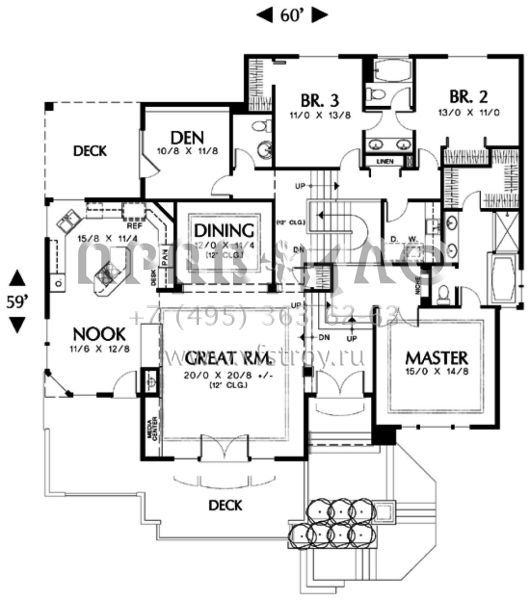 Проект одноэтажного дома с гаражом на три и более машин в скандинавском стиле S5-236 (2559-00123)
