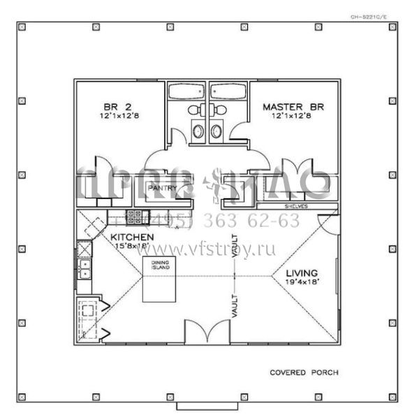 Проект одноэтажного дома без гаража в стиле Ранчо S5-114 (6471-00035)