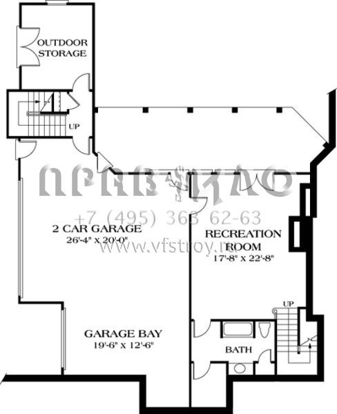 Проект двухэтажного дома с гаражом на три и более машин в стиле Ранчо S5-421 (3323-00376)