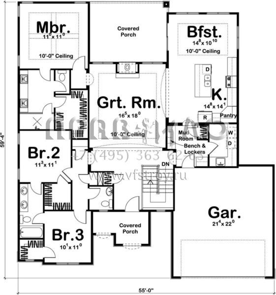Проект одноэтажного дома с гаражом на две машины в английском стиле S5-179 (963-00281)