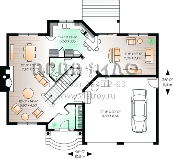 Проект двухэтажного дома с гаражом на две машины в английском стиле S5-200 (034-00026)