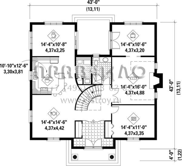 Проект двухэтажного дома без гаража в стиле Особняк S5-303 (6146-00077)