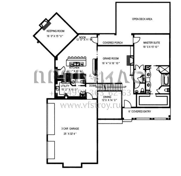 Проект двухэтажного дома с гаражом на три и более машин в стиле Ранчо S5-530 (039-00514)