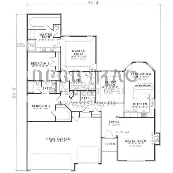 Проект одноэтажного дома с гаражом на три и более машин в стиле Ранчо S5-203 (110-00013)