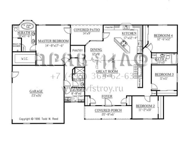 Проект одноэтажного дома с гаражом на две машины в стиле Ранчо S5-200 (286-00031)