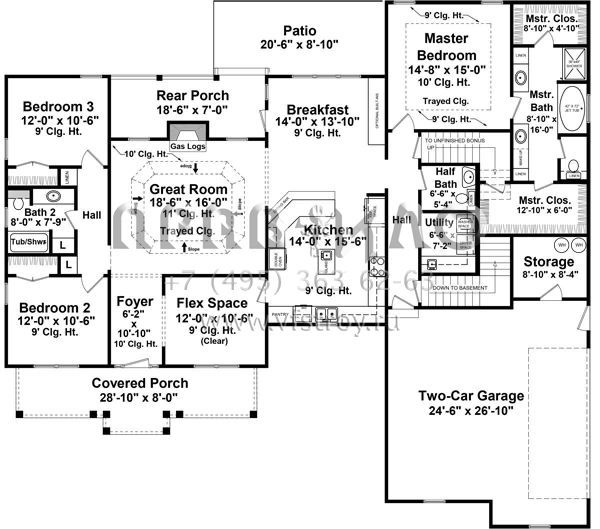 Проект одноэтажного дома с гаражом на две машины в стиле Ранчо S5-196 (348-00245)
