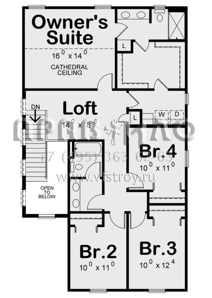 Проект двухэтажного дома с гаражом на две машины в стиле Ранчо S5-197 (402-01663)