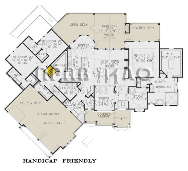 Проект одноэтажного дома с гаражом на три и более машин в американском стиле S5-343 (699-00307)