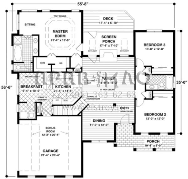 Проект одноэтажного дома с гаражом на две машины в стиле Ранчо S5-166 (036-00048)