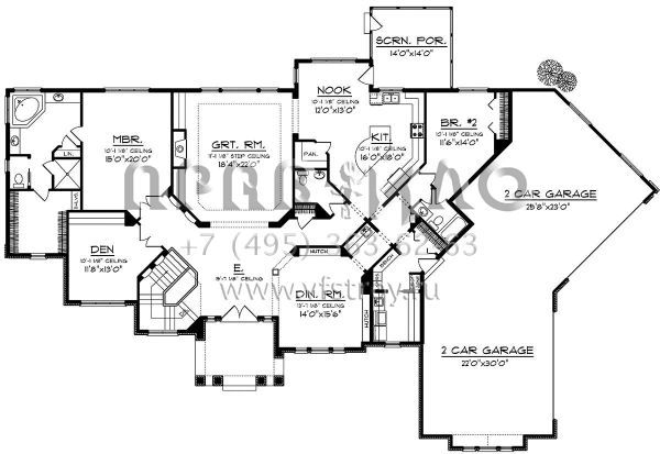 Проект одноэтажного дома с гаражом на три и более машин в стиле Ранчо S5-290 (1020-00159)