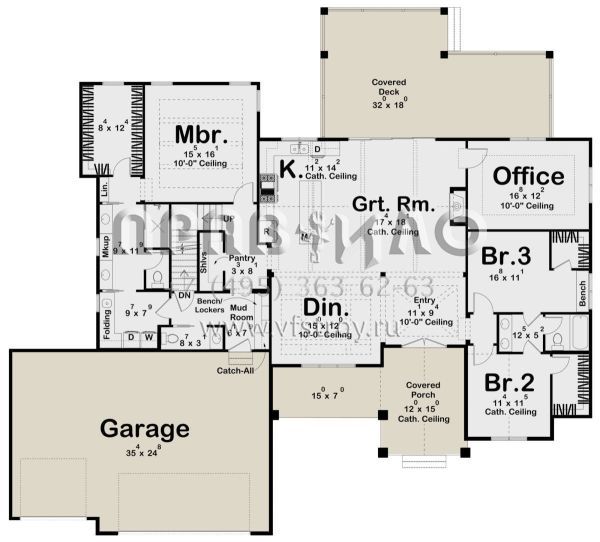 Проект одноэтажного дома с гаражом на три и более машин в современном стиле S5-224 (963-00808)