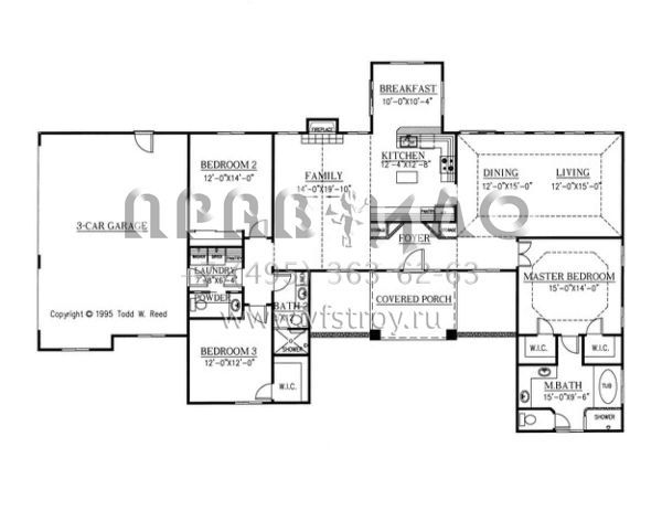 Проект одноэтажного дома с гаражом на три и более машин в стиле Ранчо S5-198 (286-00034)