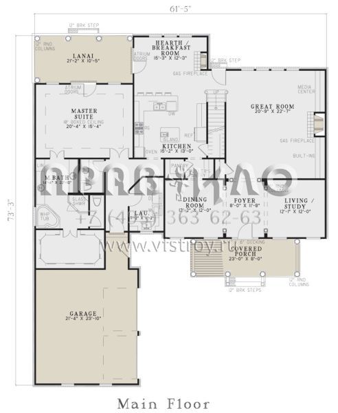 Проект двухэтажного дома с гаражом на две машины в стиле Ранчо S5-264 (110-01063)