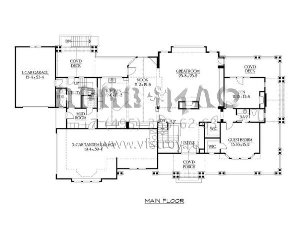 Проект двухэтажного дома с гаражом на три и более машин в американском стиле S5-540 (341-00247)