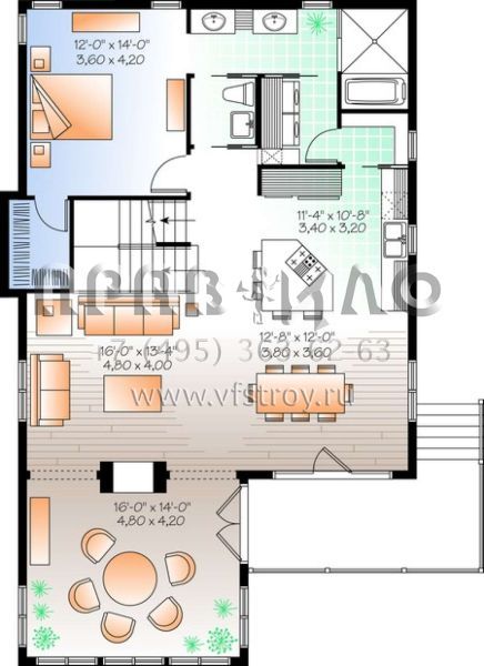 Проект двухэтажного дома с гаражом на одну машину в стиле Ранчо S5-272 (034-01050)