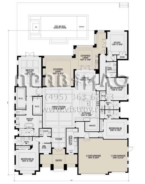Проект одноэтажного дома с гаражом на три и более машин в прибрежном стиле S5-388 (207-00128)