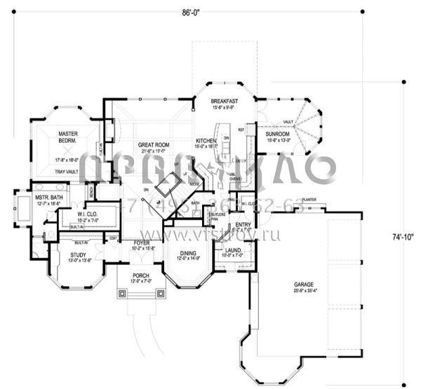 Проект одноэтажного дома с гаражом на три и более машин в американском стиле S5-494 (036-00210)