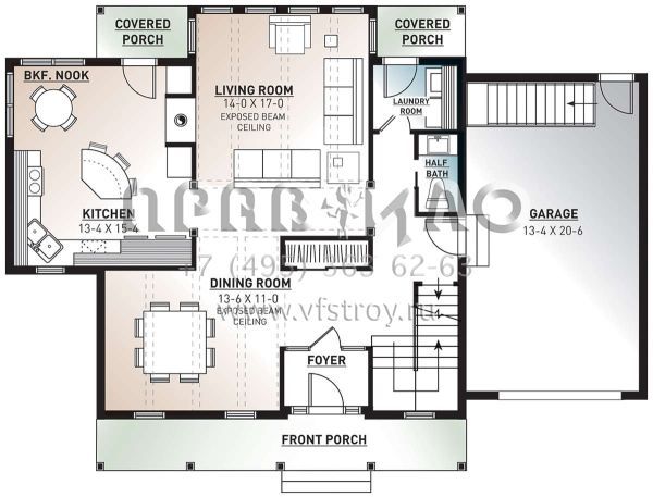 Проект двухэтажного дома с гаражом на одну машину в стиле Ранчо S5-171 (034-00414)