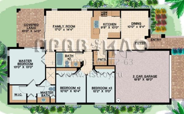 Проект одноэтажного дома с гаражом на две машины в прибрежном стиле S5-127 (5565-00005)
