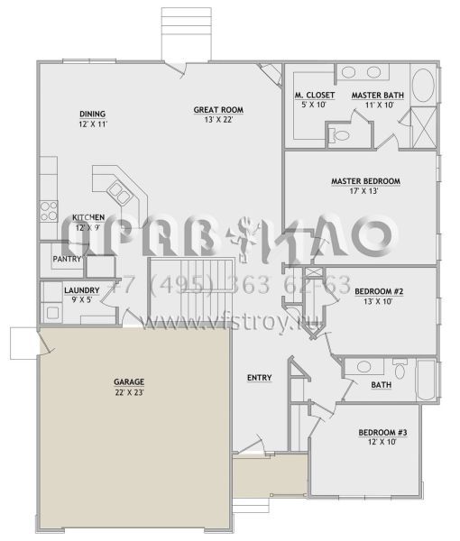 Проект одноэтажного дома с гаражом на две машины в стиле Ранчо S5-168 (8768-00054)