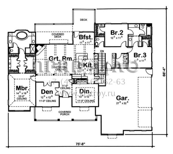 Проект одноэтажного дома с гаражом на три и более машин в стиле Ранчо S5-230 (963-00078)