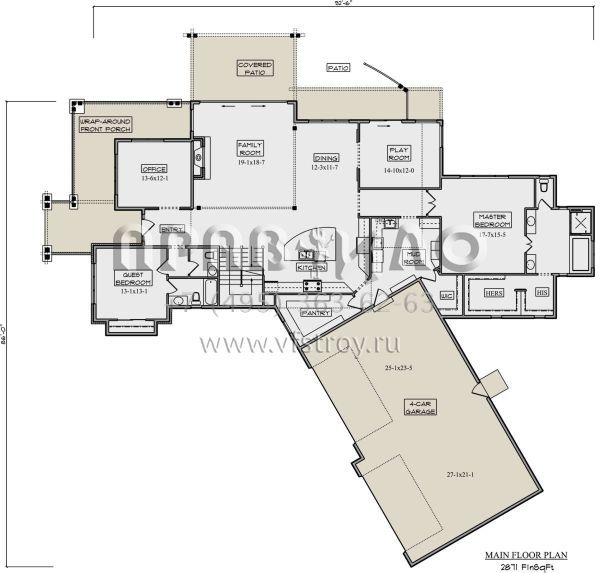 Проект двухэтажного дома с гаражом на три и более машин в американском стиле S5-353 (5631-00189)