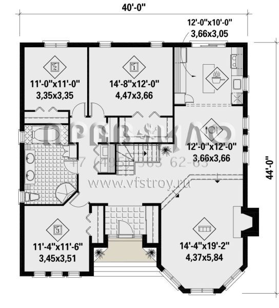 Проект одноэтажного дома без гаража в английском стиле S5-149 (6146-00434)