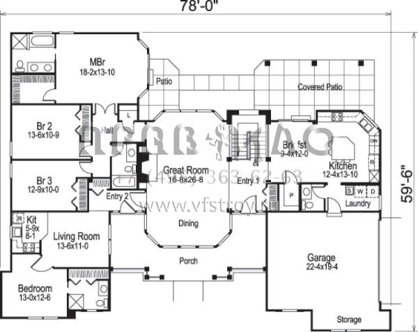 Проект одноэтажного дома с гаражом на две машины в стиле Ранчо S5-225 (5633-00158)