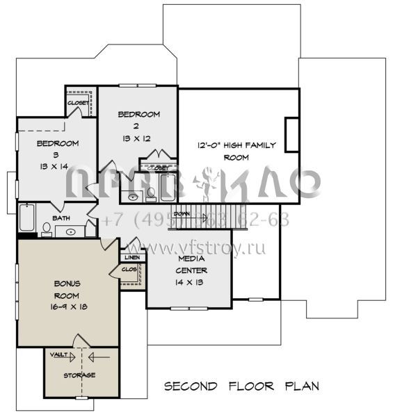 Проект двухэтажного дома с гаражом на три и более машин в стиле Ранчо S5-288 (6082-00152)